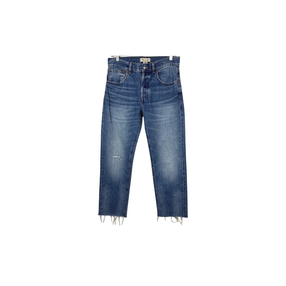 Madewell The Dean Easy Straight Leg Jeans Faded Whiskered Distressed Button Fly